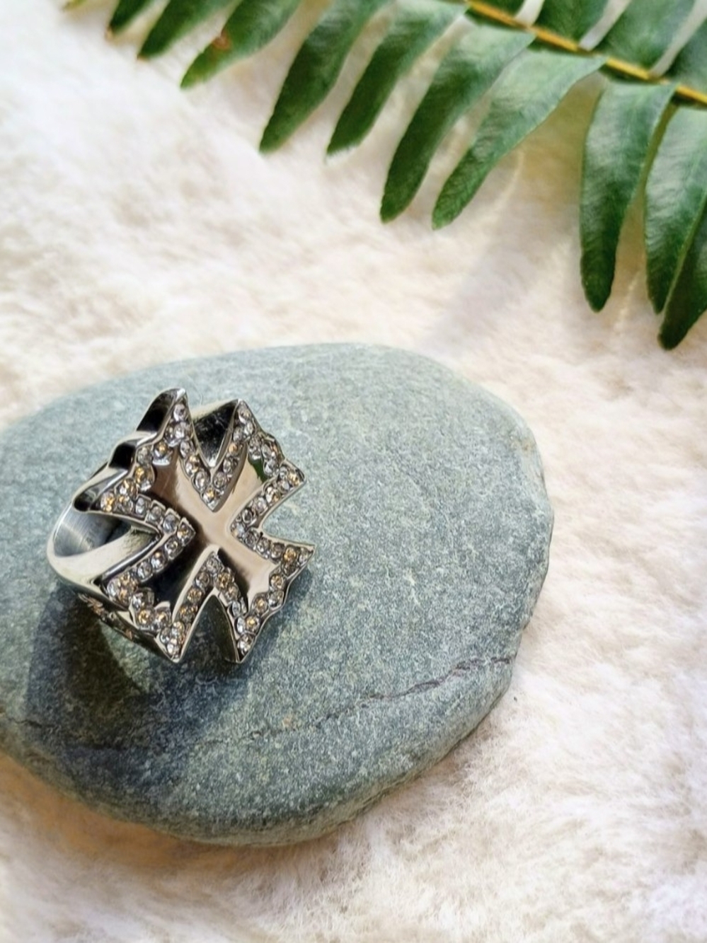 Biker Core, 316L Stainless Steel, Chunky, Pavé Crystal Kings Cross Ring, Gothic